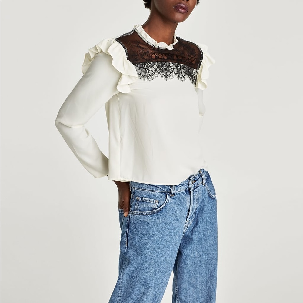 ZARA BLOUSE CONTRASTING LACE FRONT- NEW WITH TAGS XS